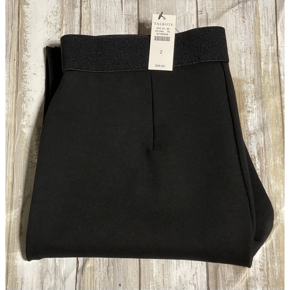 NWT Talbots Black Soho Ankle Mid Rise Waist Skinny Zip Leg Pull On Pant Size 2